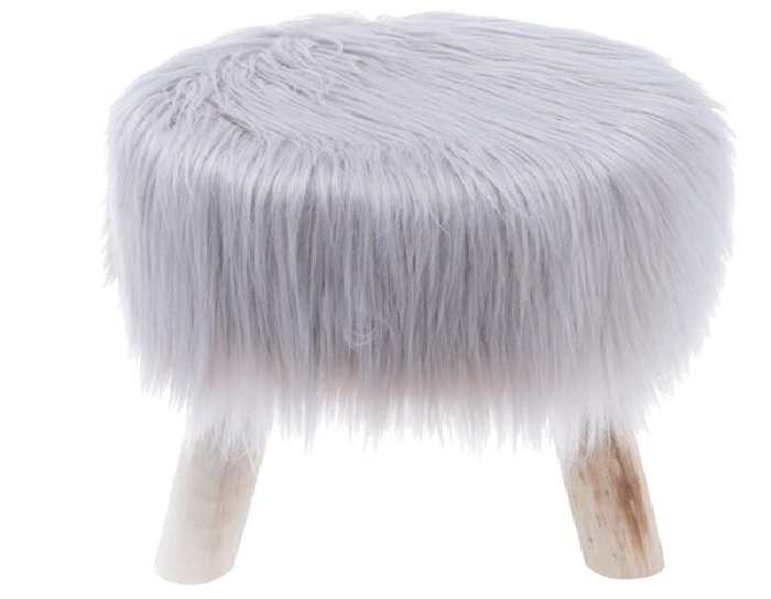 Puff Madeira/Poliéster Fur Pelinhos Urban Cinza